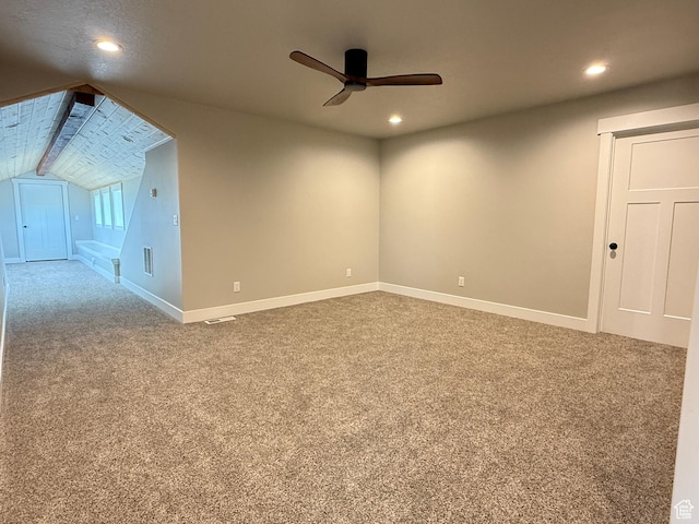 295 E 2nd N, Paris, ID 83261 - carpeted empty room with a ceiling fan, recessed lighting, baseboards, and vaulted ceiling