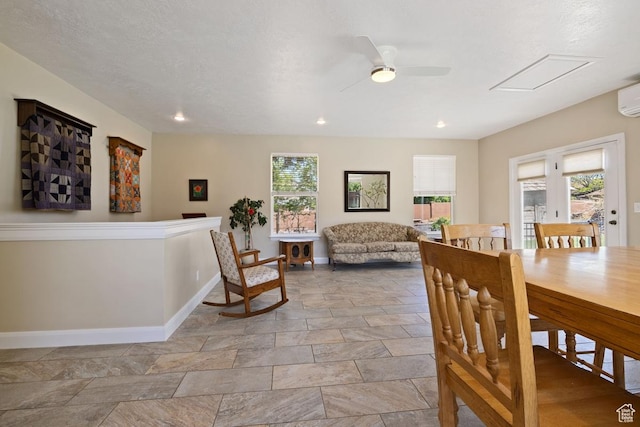 105 S 500 E, Salem, UT 84653 - dining room featuring baseboards, ceiling fan, light stone finish floors, recessed lighting, and a wall unit AC
