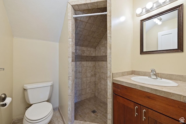105 S 500 E, Salem, UT 84653 - bathroom featuring toilet, a tile shower, vanity, and tile patterned floors