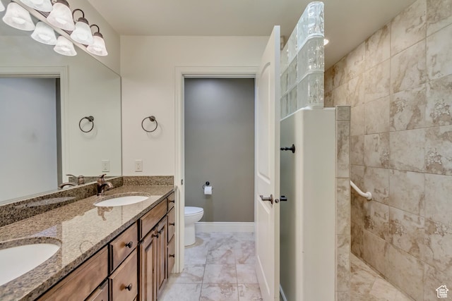 161 S 980 E, American Fork, UT 84003 - bathroom with toilet, walk in shower, marble finish floors, and double vanity