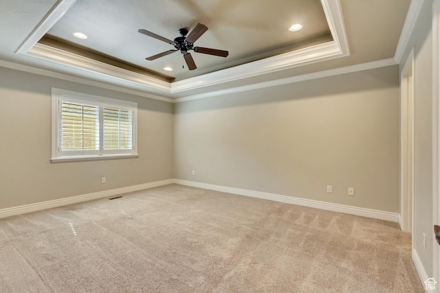 161 S 980 E, American Fork, UT 84003 - unfurnished room featuring a raised ceiling, crown molding, light carpet, ceiling fan, and recessed lighting
