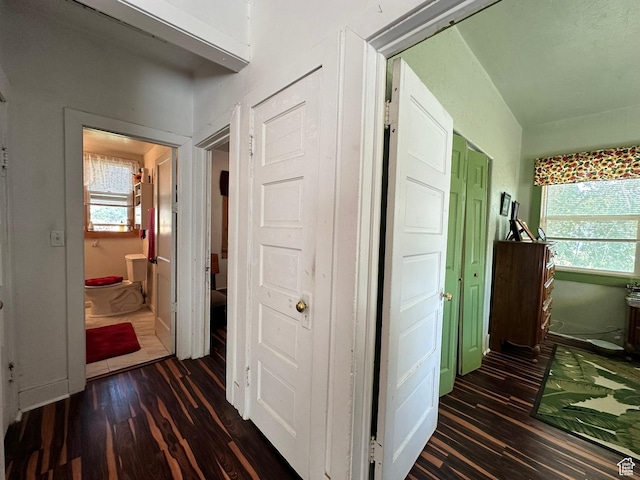 hallway featuring dark wood-style floors