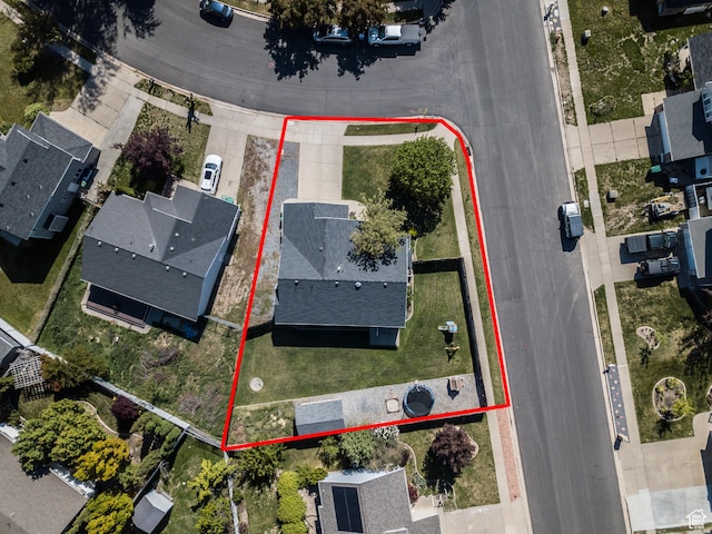 aerial view of residential area featuring property boundaries highlighted