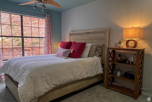 bedroom featuring carpet floors and ceiling fan