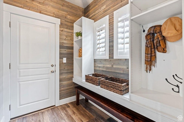 5153 W Bowstring Way S, Jordan, UT 84009 - mudroom featuring wood walls and wood finished floors