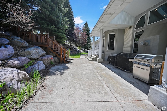 90 S Sherwood Dr, Providence, UT 84332 - view of patio / terrace featuring a grill and stairway