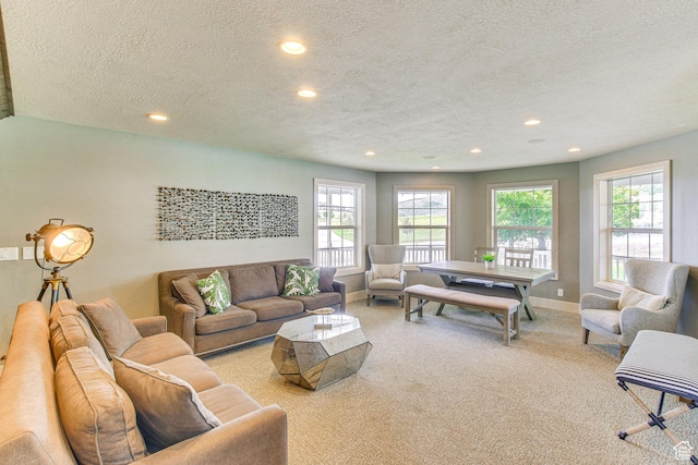 40 N Christa Cir, Garden City, UT 84028 - living area with recessed lighting, a textured ceiling, carpet flooring, and baseboards