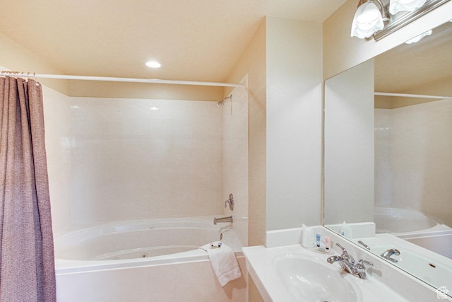 40 N Christa Cir, Garden City, UT 84028 - full bath featuring shower / bath combo with shower curtain, vanity, and recessed lighting