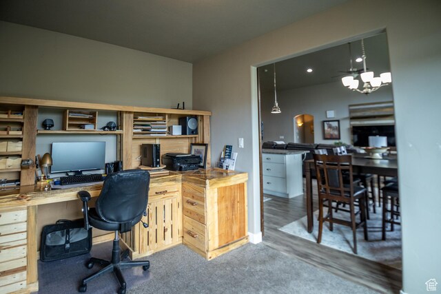 office featuring a chandelier