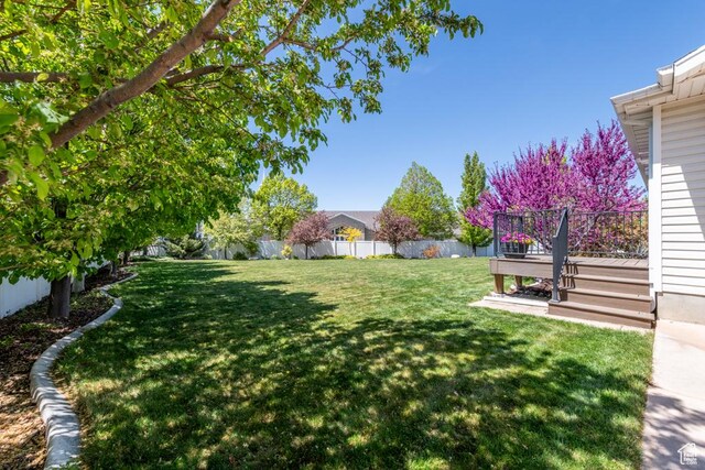view of yard featuring a wooden deck