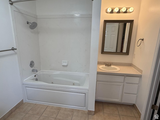 full bath featuring tile patterned floors, a combined bath / shower with jetted tub, and vanity