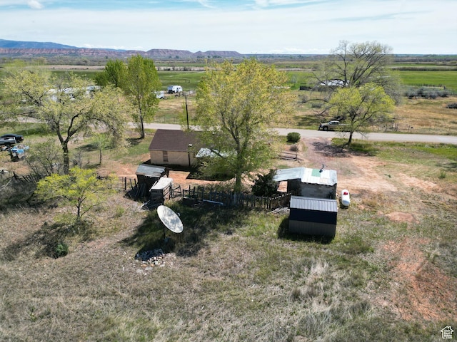 overview of rural landscape with a mountain backdrop