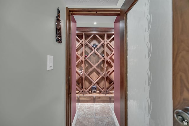 wine area with stone finish floors