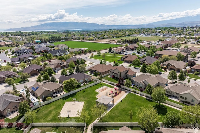 aerial perspective of suburban area with mountains