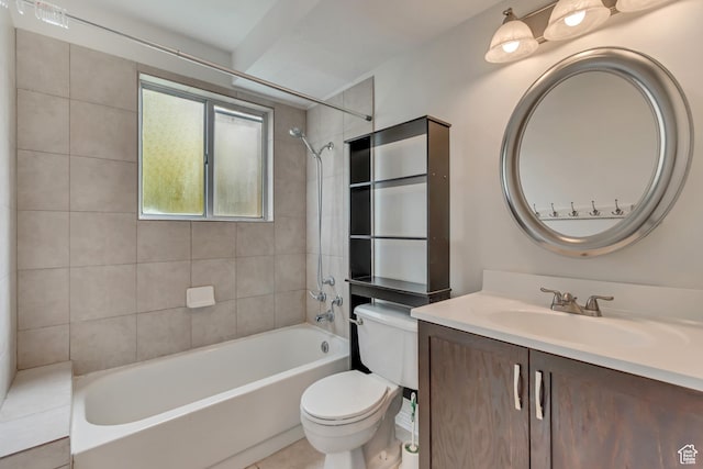 bathroom featuring vanity, toilet, tub / shower combination, and tile patterned floors