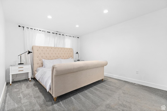 bedroom featuring baseboards, carpet flooring, and recessed lighting