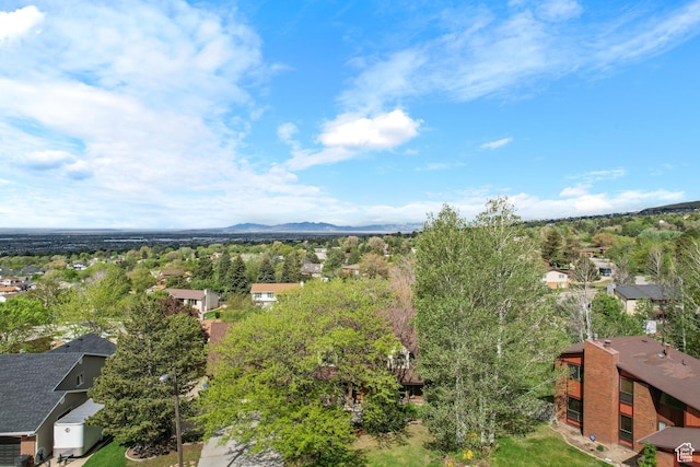aerial view of residential area with a mountain backdrop