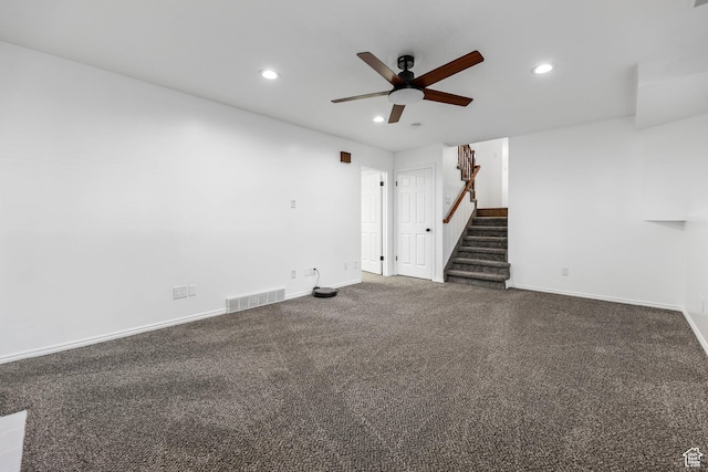 1888 W 1520 N, Clinton, UT 84015 - carpeted empty room with stairway, a ceiling fan, recessed lighting, and baseboards