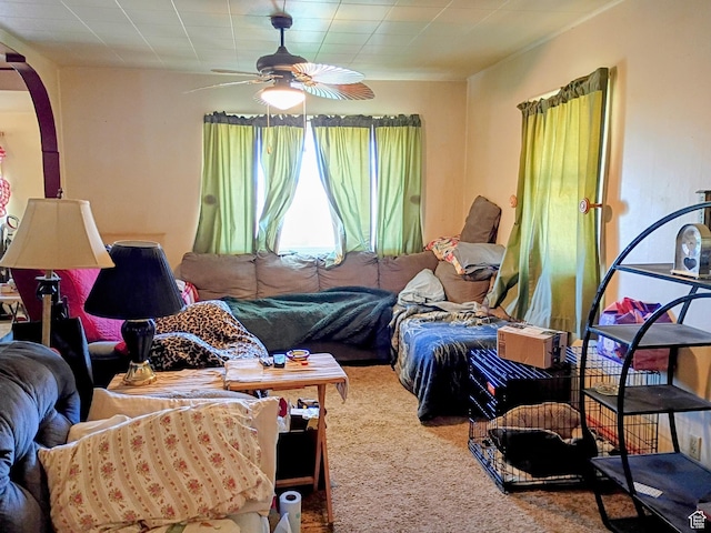 bedroom with carpet and ceiling fan
