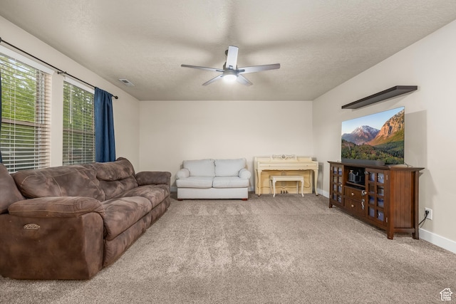 783 W 175 S, Springville, UT 84663 - carpeted living room with a ceiling fan, baseboards, and a textured ceiling