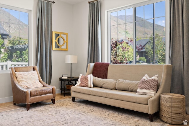 living area with wood finished floors and baseboards