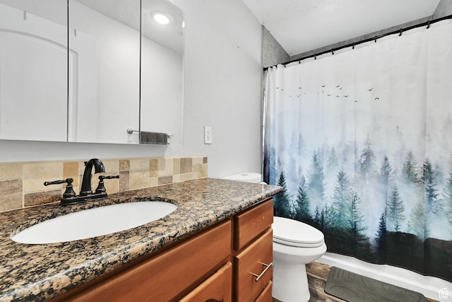 256 13th St, Ogden, UT 84404 - bathroom with toilet, vanity, a shower with curtain, and wood finished floors