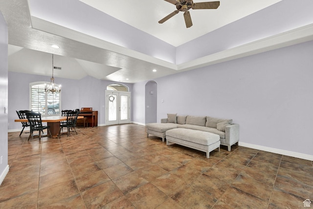337 S 300 E, Willard, UT 84340 - living area featuring arched walkways, baseboards, a ceiling fan, a chandelier, and recessed lighting