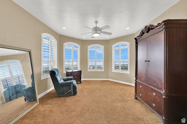 337 S 300 E, Willard, UT 84340 - sitting room with light carpet, ceiling fan, healthy amount of natural light, baseboards, and a textured ceiling