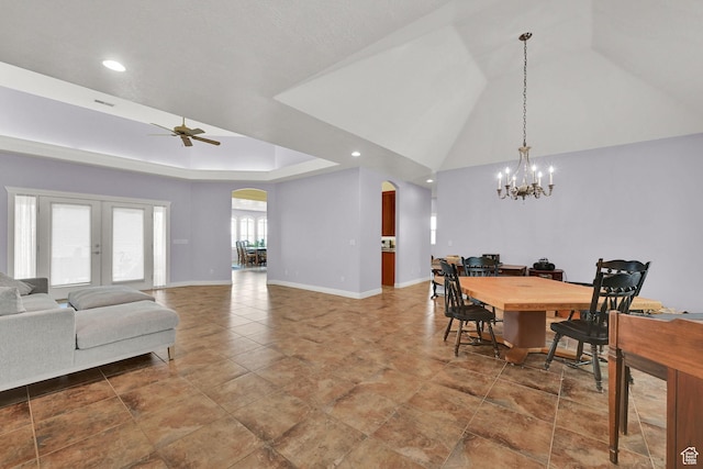 337 S 300 E, Willard, UT 84340 - dining space featuring arched walkways, a ceiling fan, a chandelier, baseboards, and recessed lighting