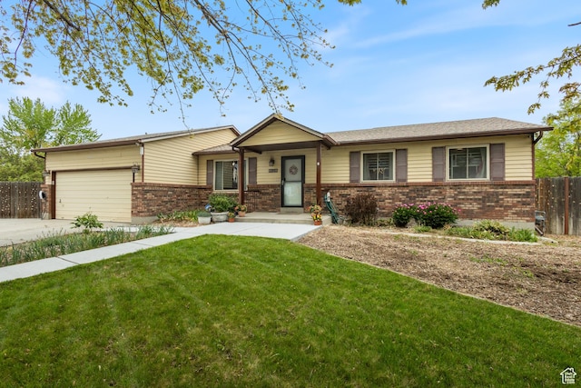 single story home featuring brick siding, driveway, and an attached garage