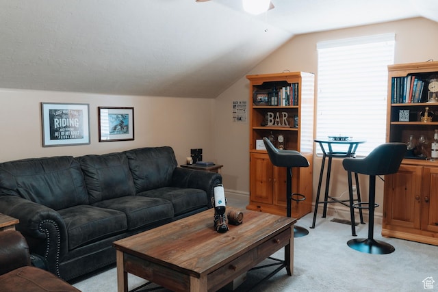 1866 N Matchstick Way, Cedar City, UT 84721 - living room with light carpet, lofted ceiling, and ceiling fan