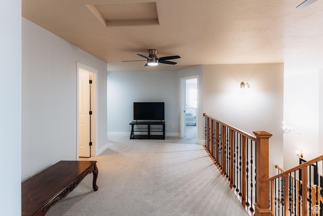 1866 N Matchstick Way, Cedar City, UT 84721 - hallway featuring attic access, an upstairs landing, light colored carpet, and baseboards