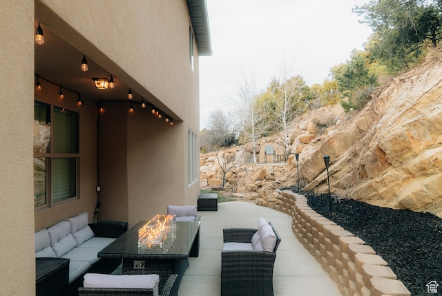 1866 N Matchstick Way, Cedar City, UT 84721 - view of patio with an outdoor living space with a fire pit