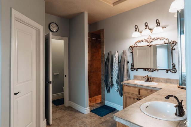 1866 N Matchstick Way, Cedar City, UT 84721 - full bath with tiled shower, double vanity, baseboards, and tile patterned flooring