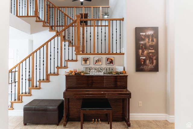 1866 N Matchstick Way, Cedar City, UT 84721 - stairway with baseboards, a ceiling fan, and a high ceiling
