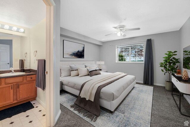 1693 W Westbury Unit D, Lehi, UT 84043 - bedroom with a sink, light carpet, baseboards, and ceiling fan