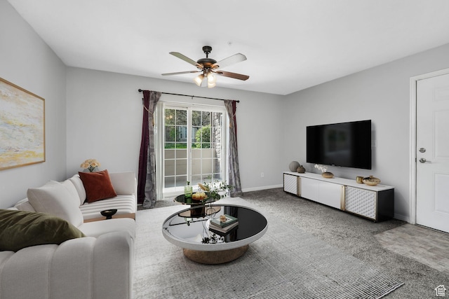1693 W Westbury Unit D, Lehi, UT 84043 - living area featuring a ceiling fan, carpet, and baseboards