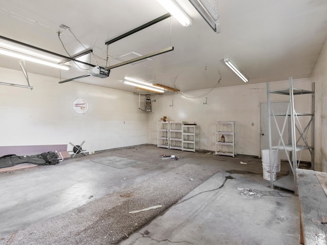 garage with a garage door opener