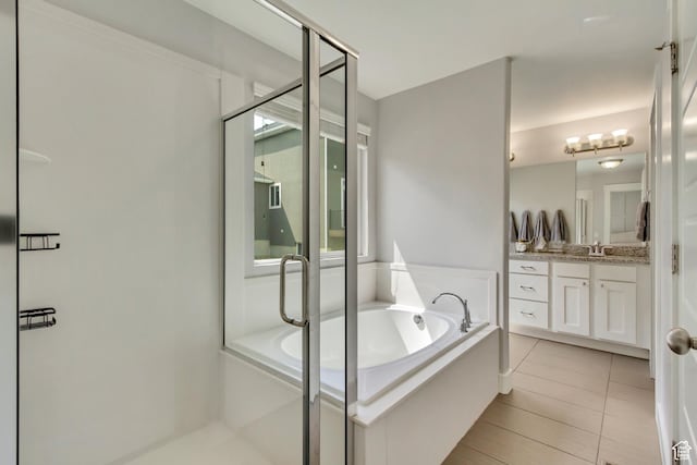 238 E Hillcrest Way N, Salt Lake, UT 84054 - full bathroom with a stall shower, vanity, a bath, and tile patterned floors