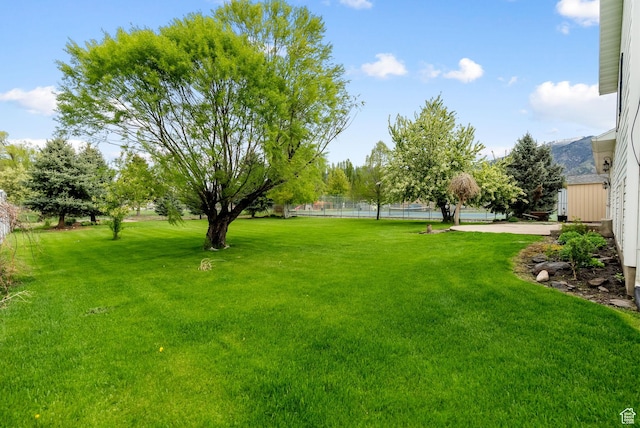 view of grassy yard featuring a water view