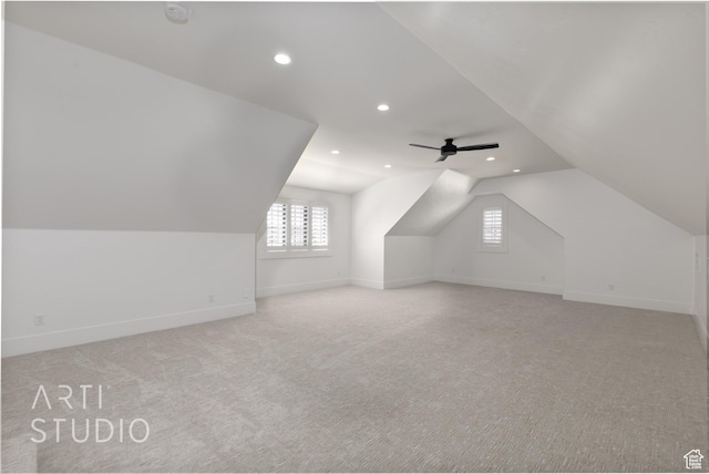 2832 E Stonedale Dr, St George, UT 84790 - bonus room with vaulted ceiling, plenty of natural light, recessed lighting, light carpet, and baseboards