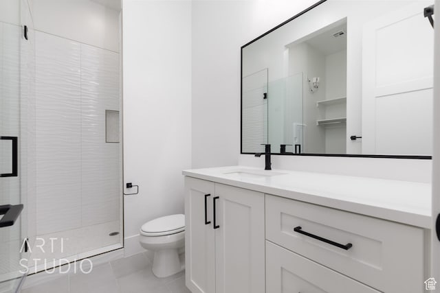 2832 E Stonedale Dr, St George, UT 84790 - full bathroom with toilet, a stall shower, vanity, and tile patterned floors