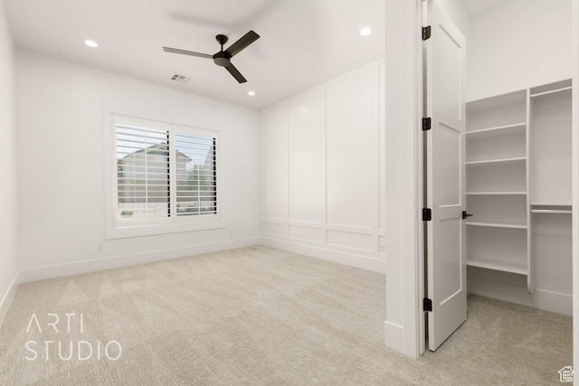 2832 E Stonedale Dr, St George, UT 84790 - unfurnished bedroom with carpet floors, recessed lighting, baseboards, a ceiling fan, and a spacious closet