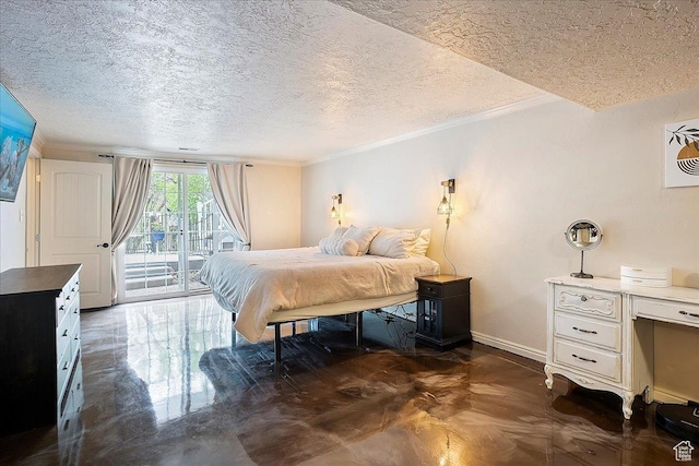 5925 W Highland Dr N, Mountain Green, UT 84050 - bedroom with access to outside, crown molding, a textured ceiling, and baseboards