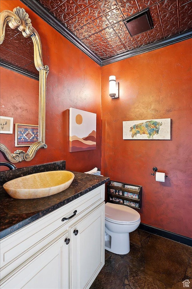 5925 W Highland Dr N, Mountain Green, UT 84050 - half bathroom with toilet, vanity, an ornate ceiling, and baseboards