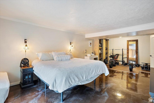 5925 W Highland Dr N, Mountain Green, UT 84050 - bedroom featuring ornamental molding, finished concrete floors, baseboards, and a textured ceiling