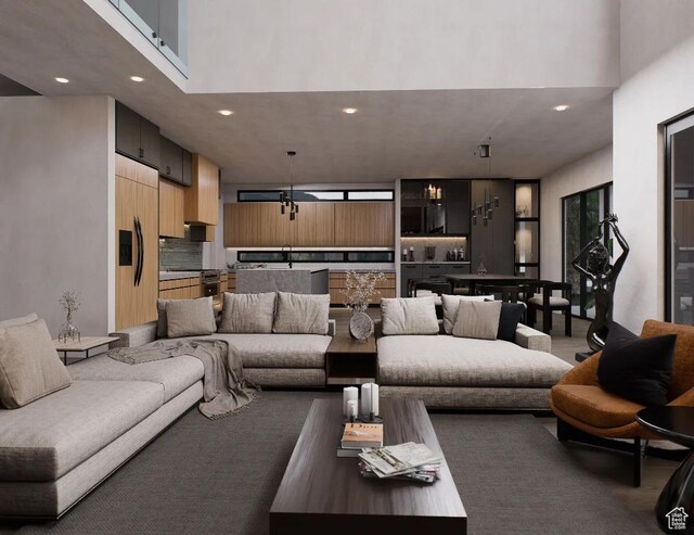 living room featuring recessed lighting