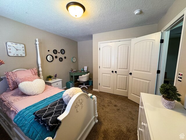 1661 S 1960 E, Spanish Fork, UT 84660 - bedroom with dark carpet, a closet, and a textured ceiling
