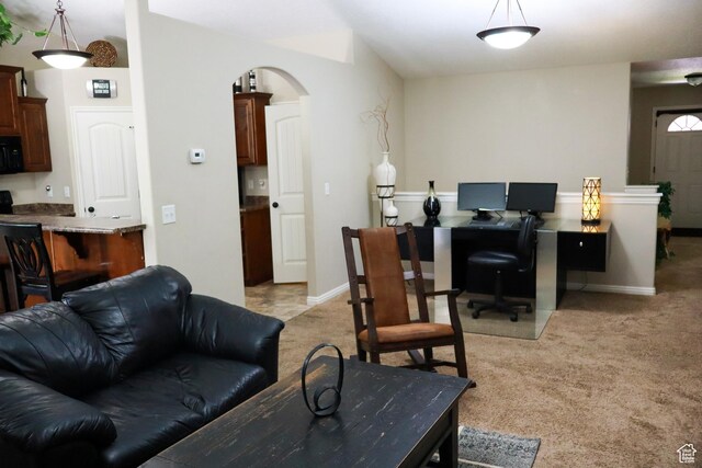1661 S 1960 E, Spanish Fork, UT 84660 - home office with arched walkways, light carpet, and baseboards