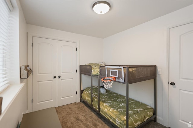 bedroom featuring carpet floors and a closet